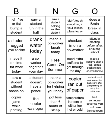 End-of-the-Year Bingo - Teacher Edition Bingo Card