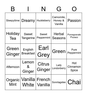 Harriet's Teas Bingo Card