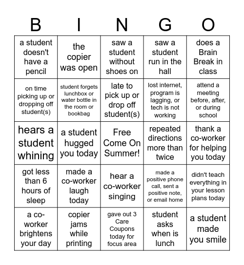 End-of-the-Year Bingo - Teacher Edition Bingo Card