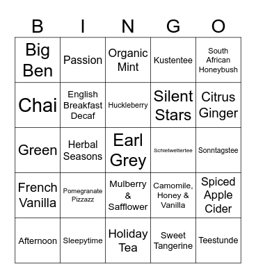 Harriet's Teas Bingo Card