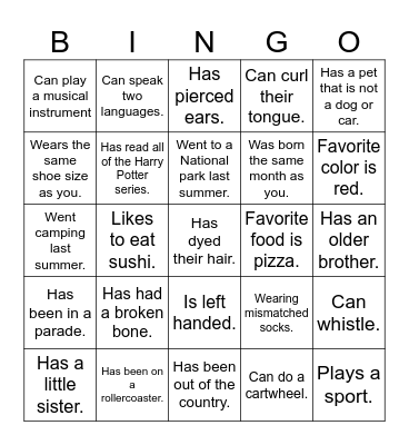 Find Someone Who Bingo Card