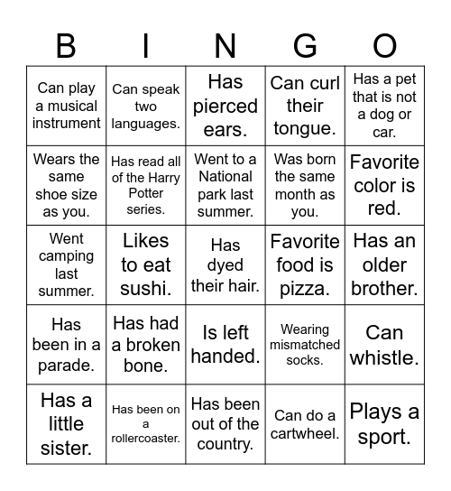 Find Someone Who Bingo Card