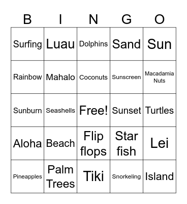 Aloha Bingo Card