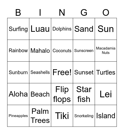 Aloha Bingo Card