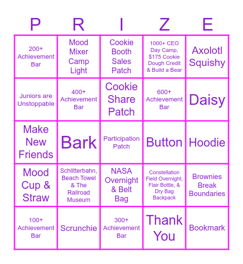 Call List - 2024 Cookies - Girl Scout Troop 118071 Bingo Card