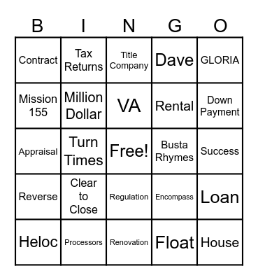 MORTGAGE BINGO Card