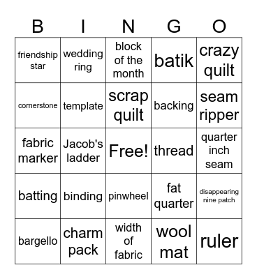 Quilting With My peeps Bingo Card