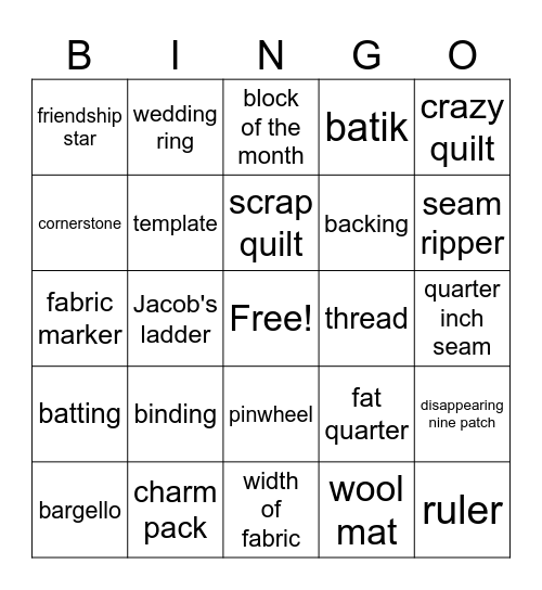 Quilting With My peeps Bingo Card
