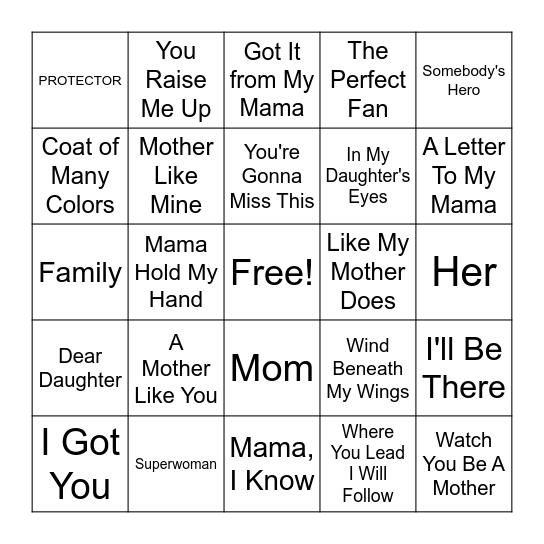 Round 1 - For All The Moms Bingo Card