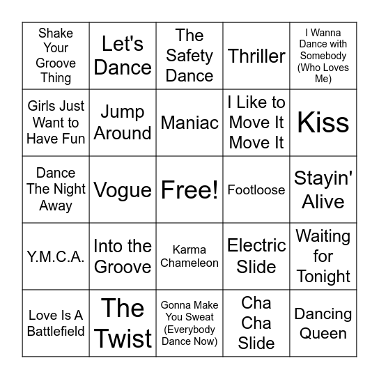 Round 2 - Feel Like Dancing! Bingo Card