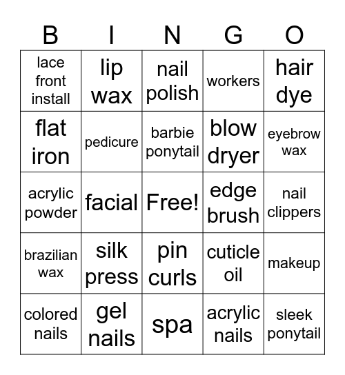 Cosmetology Bingo Card