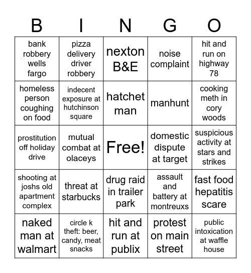 Summerville Bingo Card