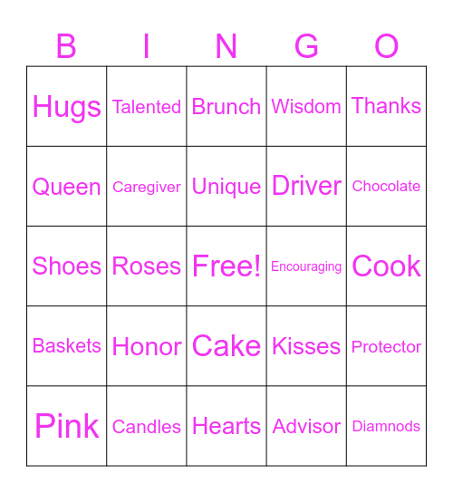 Mother S Day Bingo Card