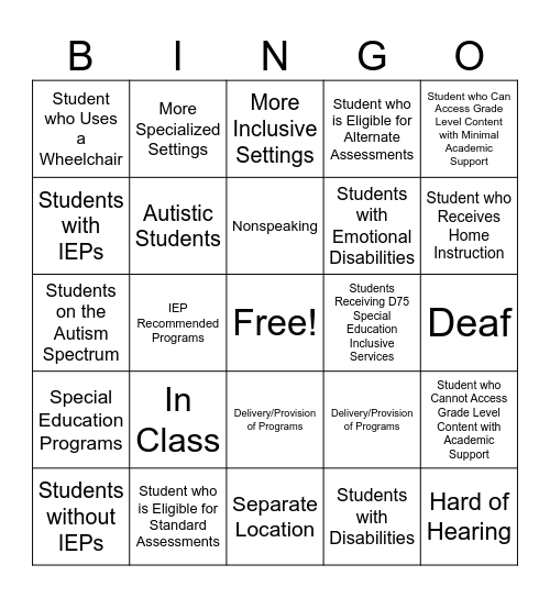 Inclusive and Interdependent Language Initiative Bingo Card