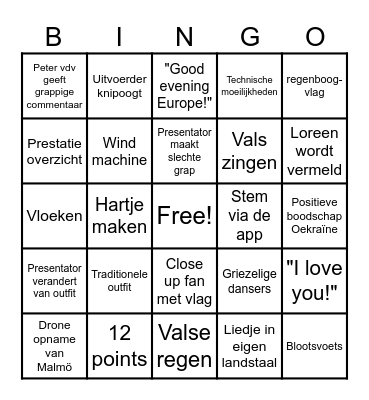Eurosong Bingo 2024 Bingo Card