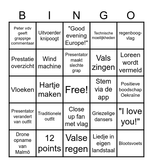 Eurosong Bingo 2024 Bingo Card