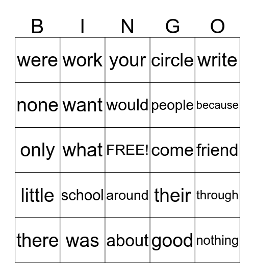 Trick Word BINGO! Bingo Card