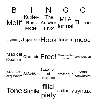 End of Year Review Bingo Card