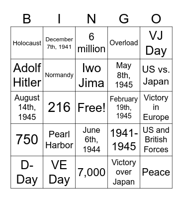 WWII Bingo Card