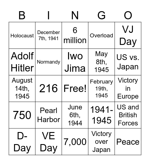 WWII Bingo Card