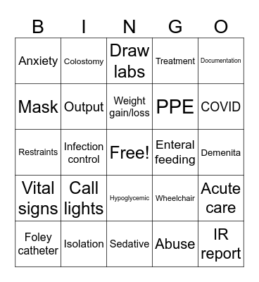 Nursing Bingo Card