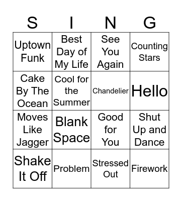 Pop Singo Bingo Card