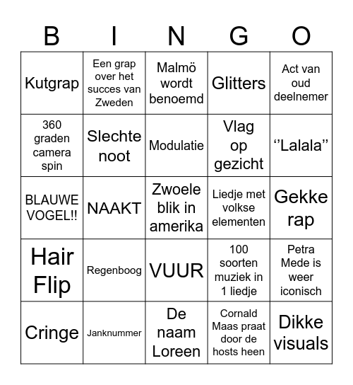 Eurovision bingo 2024 Bingo Card