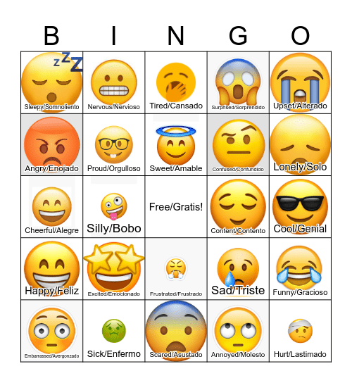 Feelings/Emociones Bingo Card