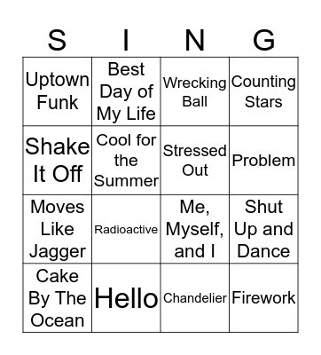 Pop Singo Bingo Card