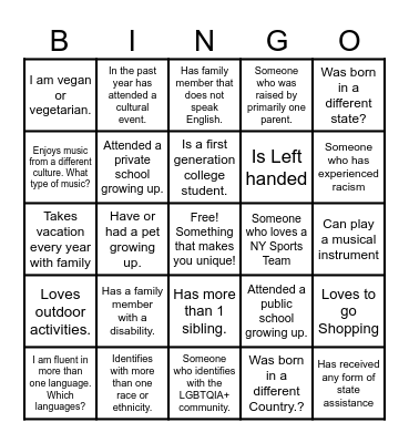 DEI Bingo Card