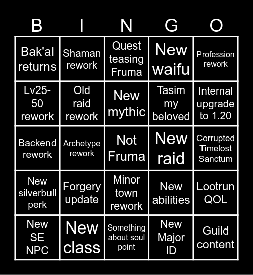 Wynncraft 2.1 trailer bingo Card