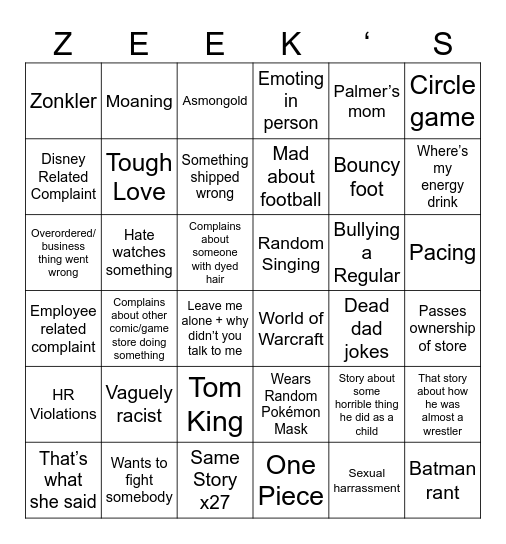 Zingo Bingo Card
