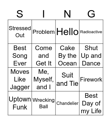 Pop Singo Bingo Card