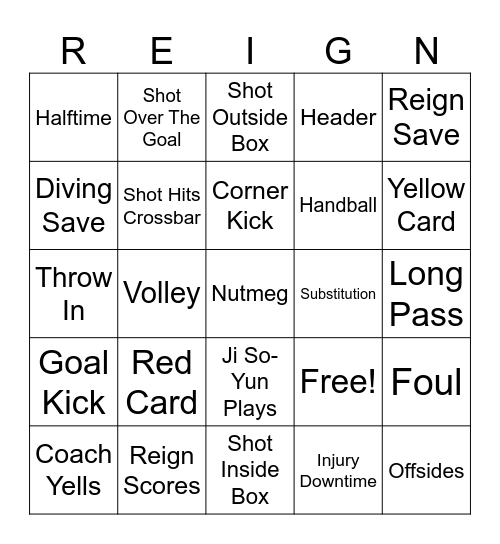Seattle Reign VS Kansas City ⚽️ Bingo Card