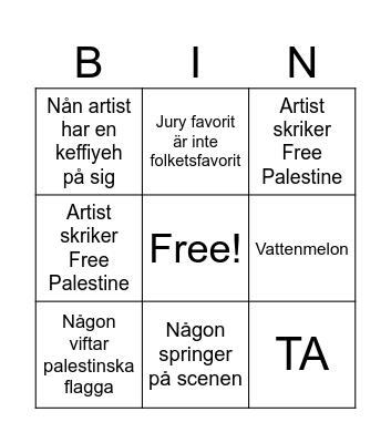 Eurovision 2024 Bingo Card