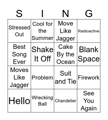 Pop Singo Bingo Card