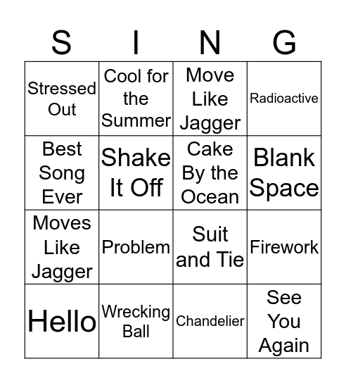 Pop Singo Bingo Card