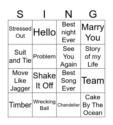 Pop Singo Bingo Card