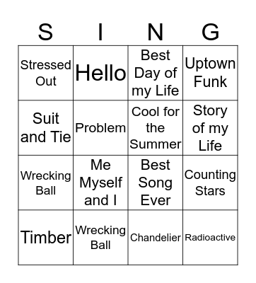 Pop Singo Bingo Card