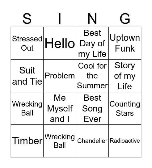 Pop Singo Bingo Card