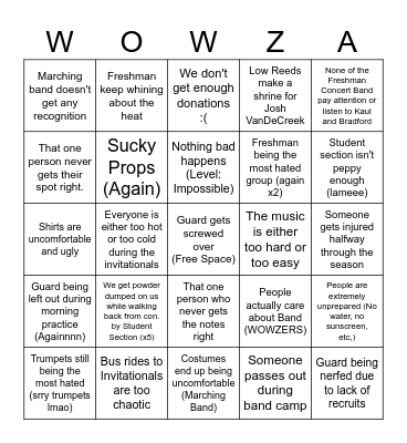 DHS Marching Band 2024 Bingo Card