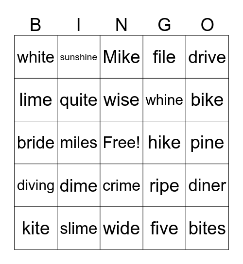 Long i BINGO Card