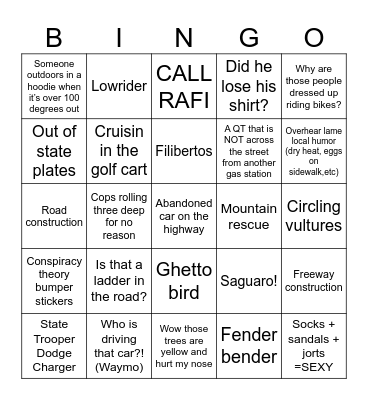 Phoenix Trip Bingo Card