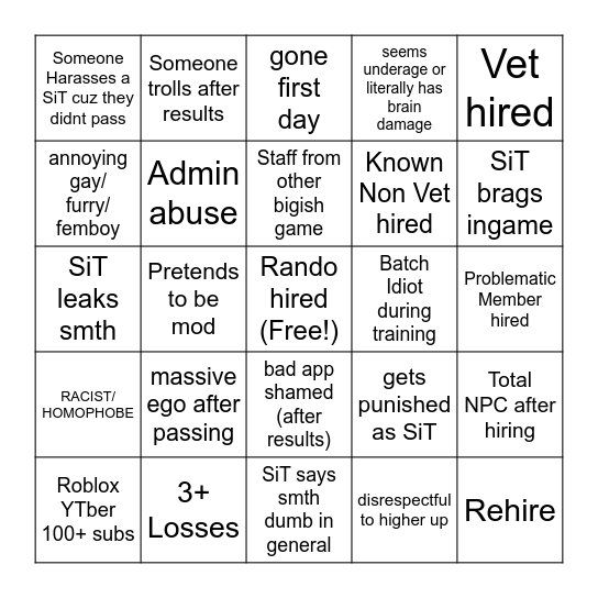 Staff apps bingo Card
