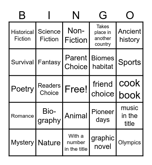 Summer Reading Bingo Card