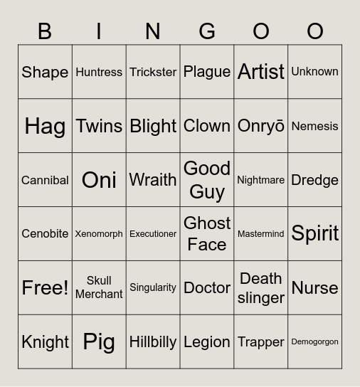 Killer bingo Card