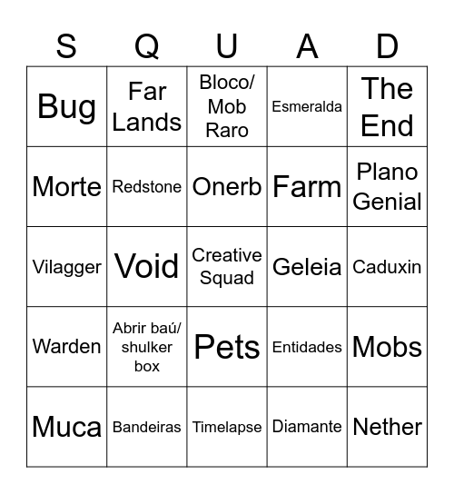 Creative Squad Bingo Card