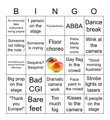 Eurovision 2024 Semifinal Final 2 Bingo Card