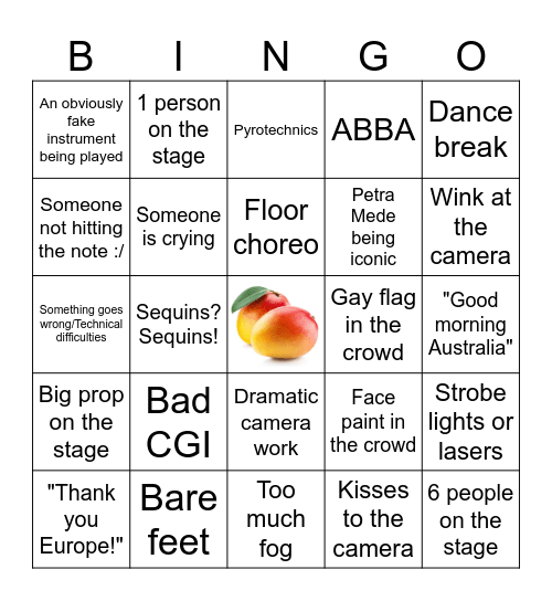 Eurovision 2024 Semifinal Final 2 Bingo Card