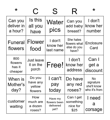 CSR Bingo Card